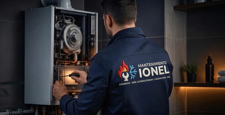 Tecnico de Mantenimiento Ionel realizando mantenimiento de caldera